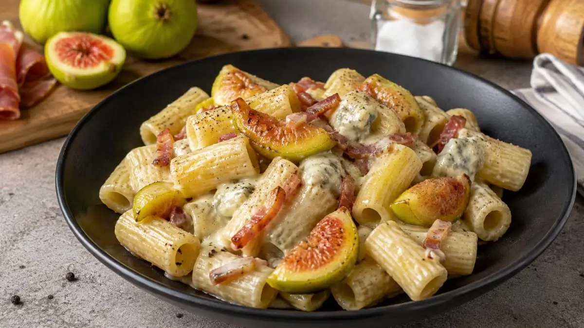 idea primo piatto pasta rigatoni speck e gorgonzola