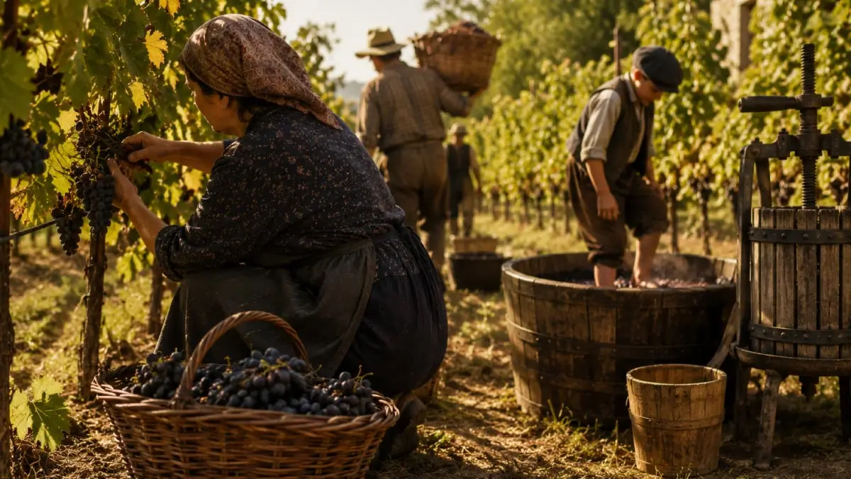 vendemmia tradizionale con grappoli d'uva saporido
