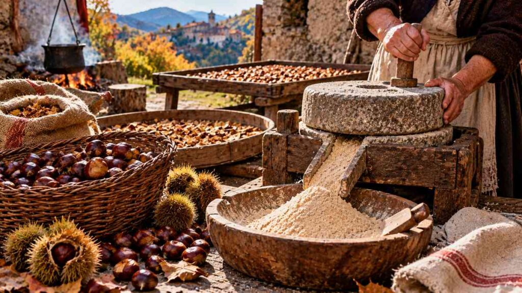 castagne lavorazione tradizionale castagne montagna saporido